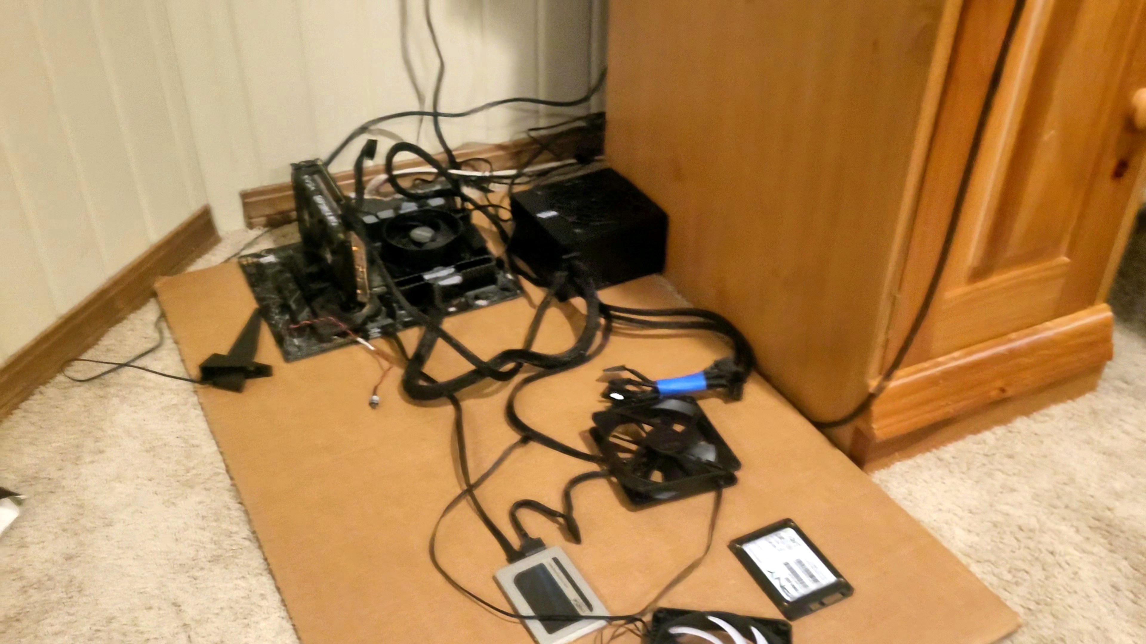 Computer in pieces on the floor